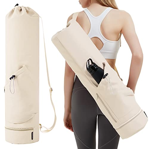 Yogatasche mit Nassfach und Flaschentasche Sporttasche Damen Verstellbarer Schultergurt Gym Yoga Tasche für Pilates Yogamatten & Yoga-Zubehör, Beige(Patent Angemeldet) von sportsnew