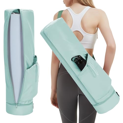 sportsnew Yogatasche Damen mit Nassfach und Flaschentasche Durchgehender Reißverschluss Yogamatte Tasche Verstellbarer Schultergurt Gym Yoga Tasche (Mintgrün) von sportsnew