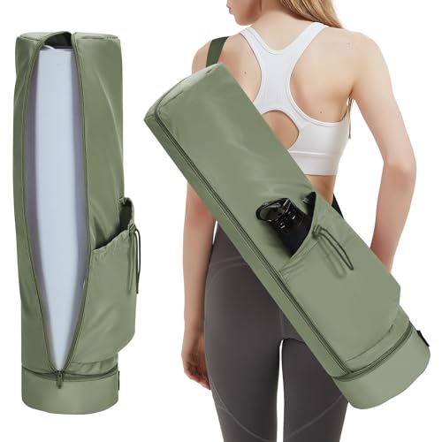 sportsnew Yogatasche Damen mit Nassfach und Flaschentasche Durchgehender Reißverschluss Yogamatte Tasche Verstellbarer Schultergurt Gym Yoga Tasche (Armeegrün) von sportsnew