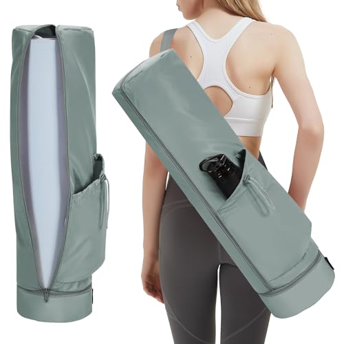 sportsnew Yogatasche Damen mit Nassfach und Flaschentasche Durchgehender Reißverschluss Yogamatte Tasche Verstellbarer Schultergurt Gym Yoga Tasche (Grau) von sportsnew