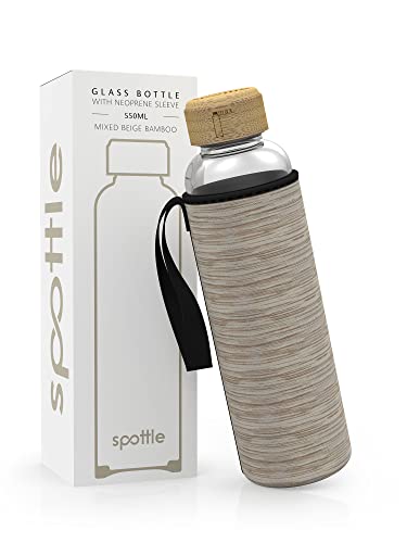 spottle Trinkflasche-Glas 1l - Glasflasche 500ml, 750ml oder 1 Liter mit Neopren-Schutzhülle - Glastrinkflasche mit Schraubverschluss - Glass Bottle - Kohlensäure geeignet, spülmaschinenfest von spottle