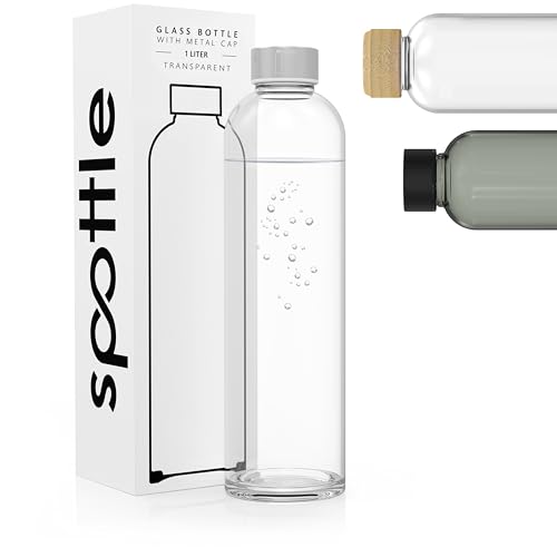 spottle Trinkflasche Glas 1L - Glasflasche in 500ml - 750ml oder 1 Liter - Glas Wasserflasche für Kohlensäure geeignet – Glastrinkflasche spülmaschinenfest & auslaufsicher von spottle