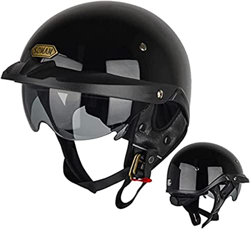Retro Deutscher Stil Motorrad Jet Helm Mit Versteckter Schutzbrille Halbschalenhelm ECE-Zulassung Roller Helm Für Männer & Frauen Scooter-Helm Moped Cruiser Chopper Sturzhelm 1,L von stdpcxz