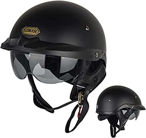 Retro Motorrad Jet Helm Halbhelm Mit Versteckter Schutzbrille Halbschalehelm ECE Geprüft Roller Open Face Helm Moped Cruiser Chopper Sturzhelm Für Männer & Frauen 1,3XL von stdpcxz