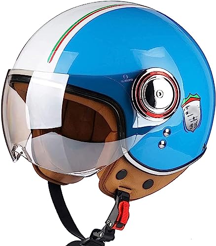 Sommer Vintage Motorrad Open Face Helm Mopedhelm Roller Helm Damen Herren Retro Motorradhelm Halbhelm Mit Sonnenblende Jet-Helm Für Cruiser Motobike DOT Approved 3,XL von stdpcxz