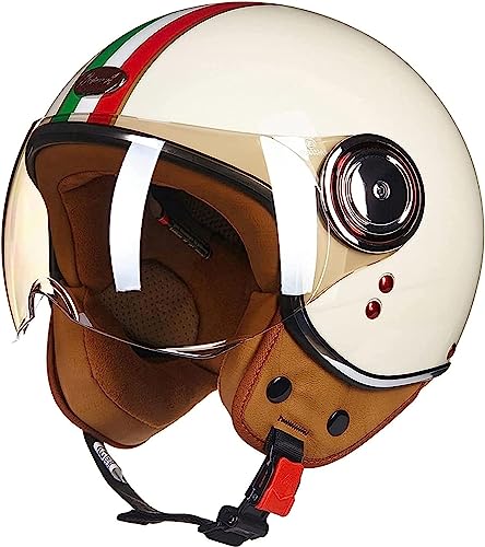 Sommer Vintage Motorrad Open Face Helm Mopedhelm Roller Helm Damen Herren Retro Motorradhelm Halbhelm Mit Sonnenblende Jet-Helm Für Cruiser Motobike DOT Approved 1,S von stdpcxz