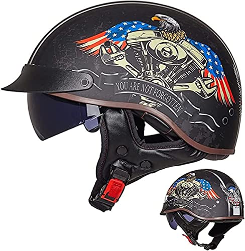 Vintage Motorrad Halbschalenhelm DOT ECE Zugelassener Brain-Cap Helm Mit Eingebautem Visier Schnellverschluss Jethelm Herren Damen Scooter-Helm Roller Helm Für Alle Jahreszeiten 11,M von stdpcxz
