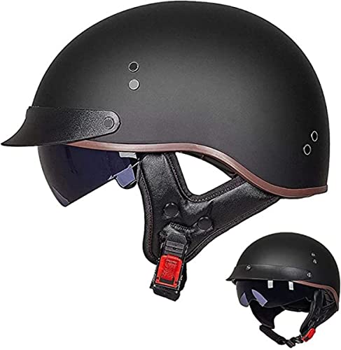 Vintage Motorrad Halbschalenhelm DOT ECE Zugelassener Brain-Cap Helm Mit Eingebautem Visier Schnellverschluss Jethelm Herren Damen Scooter-Helm Roller Helm Für Alle Jahreszeiten 15,XL von stdpcxz