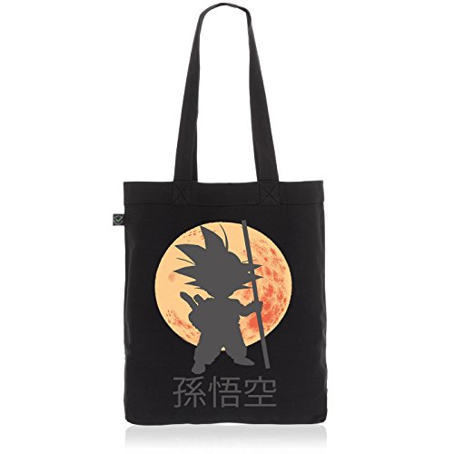 style3 Goku Moonlight Biobaumwolle Beutel Jutebeutel Tasche Tote Bag Son Dragon, Farbe:Schwarz von style3