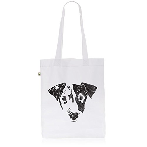 style3 Kleiner Strolch Biobaumwolle Beutel Jutebeutel Tasche Tote Bag Jack Russell Hund, Farbe:Weiß von style3