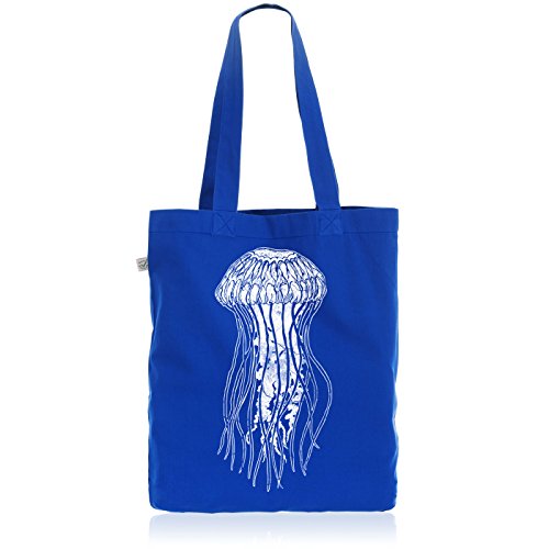 style3 Leonard Jellyfish Biobaumwolle Beutel Jutebeutel Tasche Tote Bag Qualle, Farbe:Blau von style3