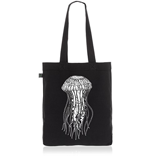 style3 Leonard Jellyfish Biobaumwolle Beutel Jutebeutel Tasche Tote Bag Qualle, Farbe:Schwarz von style3