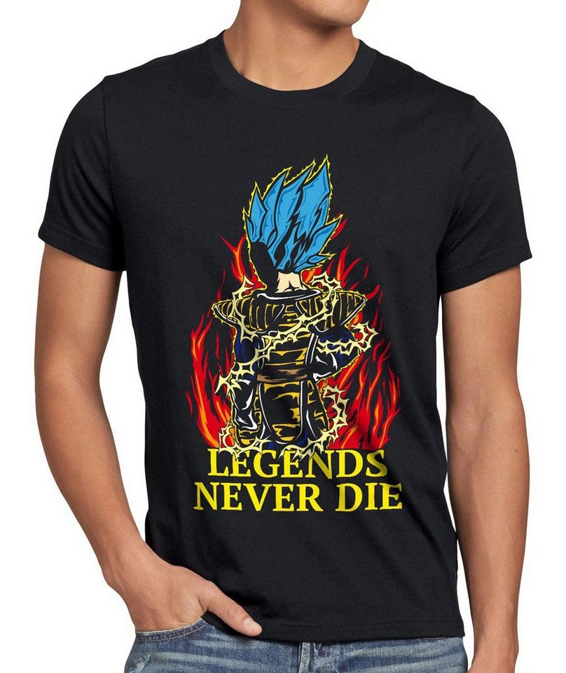 style3 Print-Shirt Herren T-Shirt Legends Never Die Vegeta Blue God Ball Son Saiyajin Dragon Goku von style3