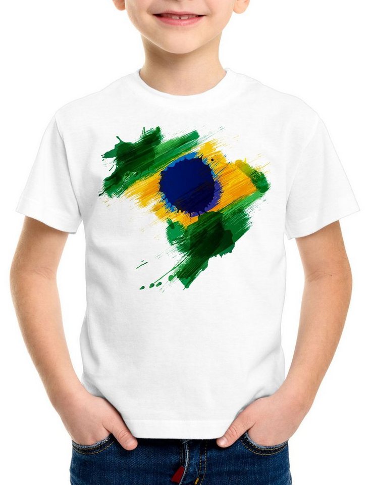 style3 Print-Shirt Kinder T-Shirt Flagge Brasilien Fußball Sport Brazil WM EM Fahne von style3