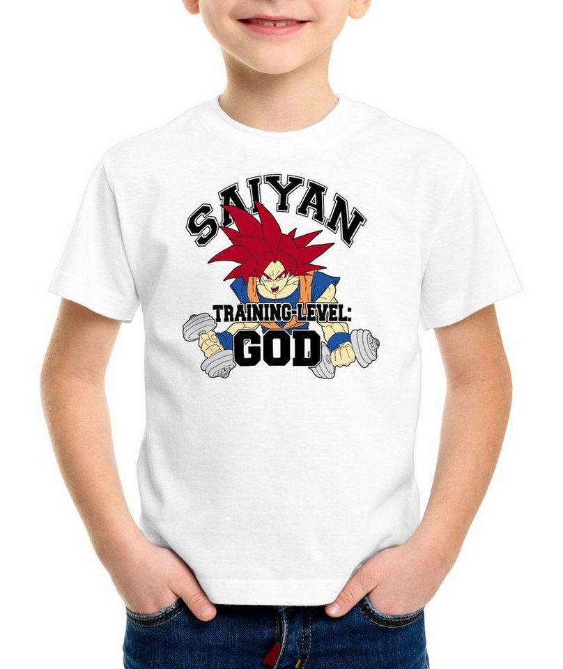 style3 Print-Shirt Kinder T-Shirt Goku Saiyan Training Level God son dragon fitness gym ball vegeta von style3