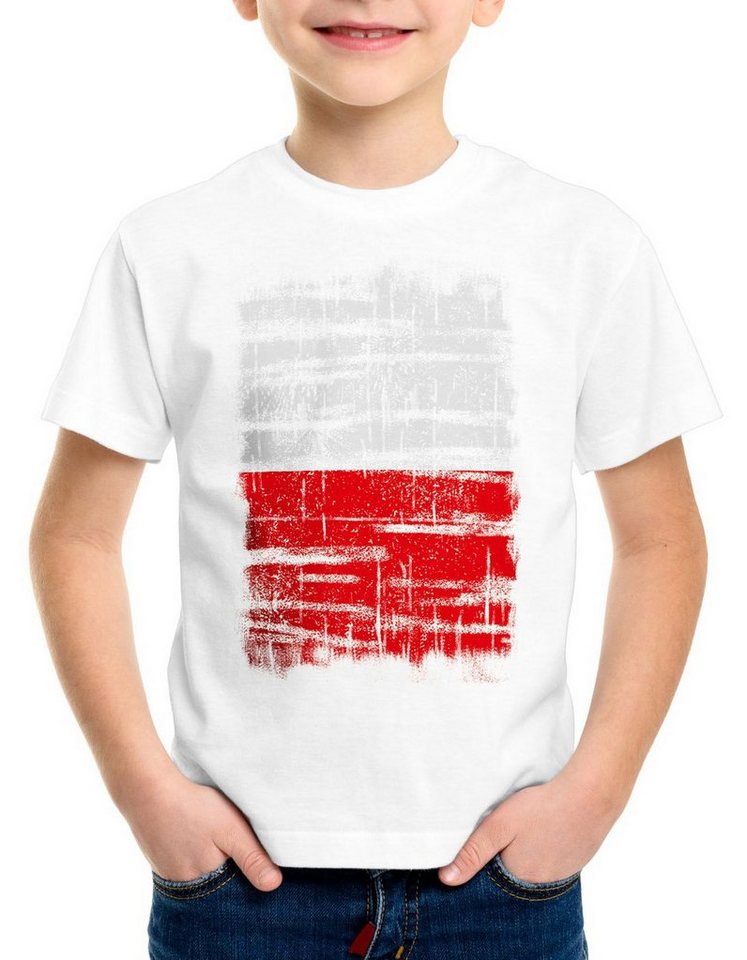 style3 Print-Shirt Kinder T-Shirt Polen Vintage Flagge Flag Poland EM WM Polska Warschau Fan sport von style3
