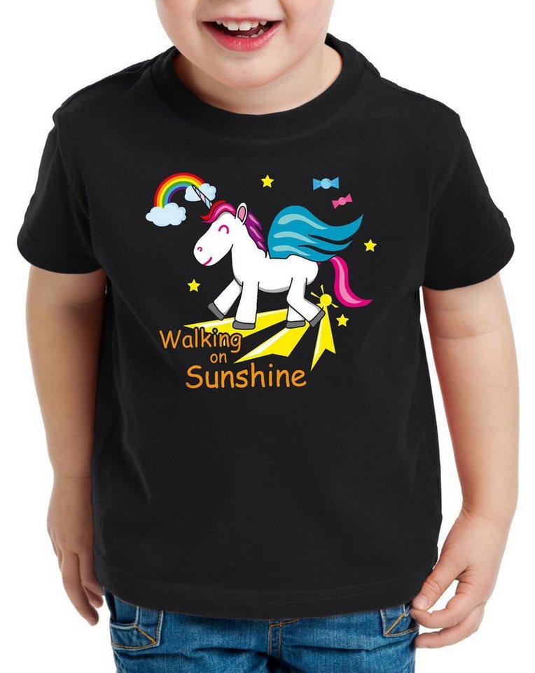 style3 Print-Shirt Kinder T-Shirt Unicorn Walking on Sunshine Einhorn Regenbogen Fun Spruch von style3