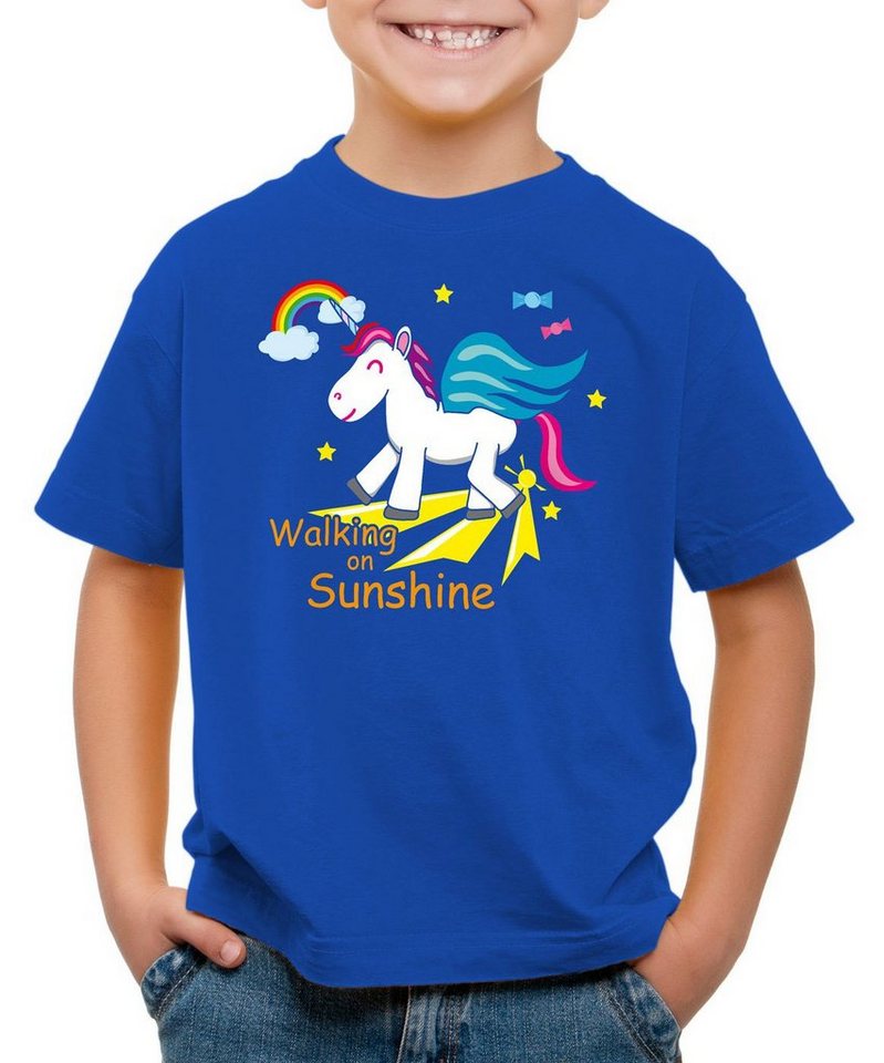 style3 Print-Shirt Kinder T-Shirt Unicorn Walking on Sunshine Einhorn Regenbogen Fun Spruch von style3