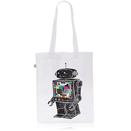style3 Testbild Roboter Biobaumwolle Beutel Jutebeutel Tasche Tote Bag, Farbe:Weiß von style3