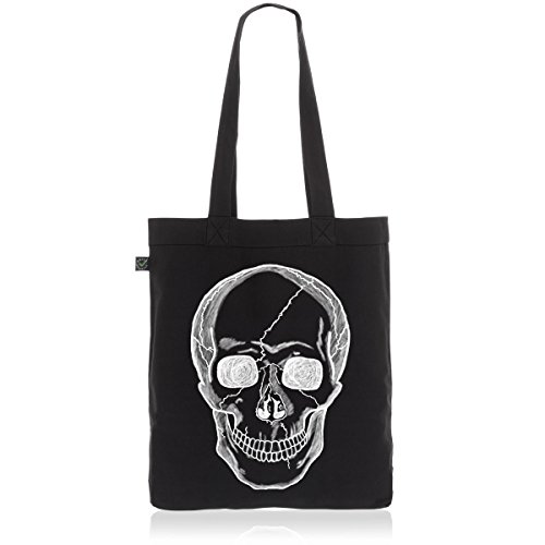 style3 Totenkopf Biobaumwolle Beutel Jutebeutel Tasche Tote Bag Rocker Skull Knochen, Farbe:Schwarz von style3