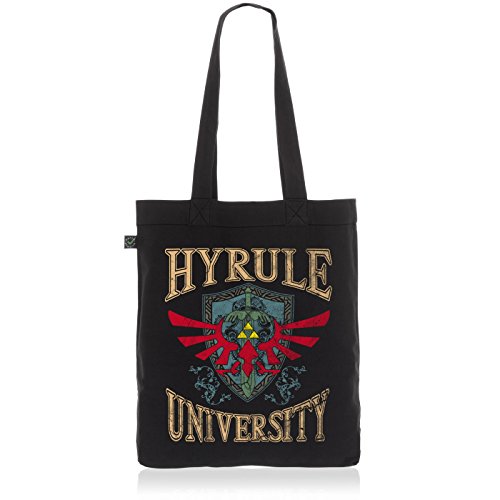 style3 University of Hyrule Biobaumwolle Beutel Jutebeutel Tasche Tote Bag, Farbe:Schwarz von style3