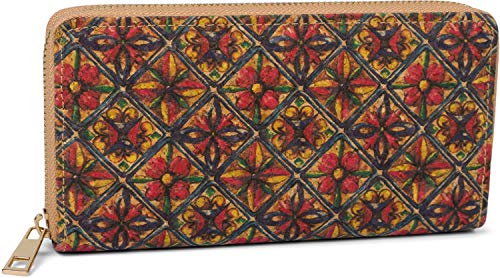 styleBREAKER Damen Geldbörse aus Kork mit Buntem Muster Print im Ethno Look, Reißverschluss, Portemonnaie 02040138, Farbe:Rot-Blau-Gelb von styleBREAKER