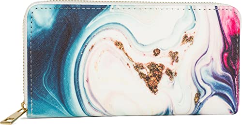 styleBREAKER Damen Geldbörse mit Marmor Muster, Reißverschluss, Portemonnaie 02040152, Farbe:Weiß-Rose-Türkis von styleBREAKER