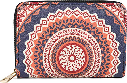 styleBREAKER Damen Kleine Geldbörse mit Bunte Mandala Ornament Muster, Ethno Style, Reißverschluss, Portemonnaie 02040149, Farbe:Dunkelblau-Orange-Rot von styleBREAKER