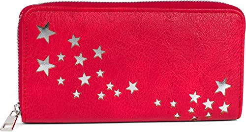 styleBREAKER Damen Portemonnaie mit Metallic Stern Cut-Outs, Reißverschluss, Geldbörse 02040115, Farbe:Rot von styleBREAKER