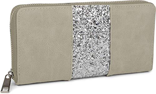 styleBREAKER Geldbörse mit umlaufendem Pailletten Streifen, Reißverschluss, Portemonnaie, Damen 02040056, Farbe:Grau von styleBREAKER