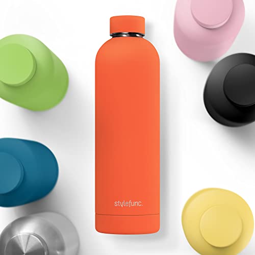 stylefunc.® Edelstahl Trinkflasche "pure" | 500ml 750ml & 1l auslaufsichere Thermosflasche | Kohlensäure geeignete Isolierflasche | isolierte Wasserflasche für Büro, Fahrrad, Sport & unterwegs von stylefunc.