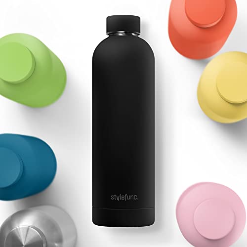 stylefunc.® Edelstahl Trinkflasche "pure" | 500ml 750ml & 1l auslaufsichere Thermosflasche | Kohlensäure geeignete Isolierflasche | isolierte Wasserflasche für Büro, Fahrrad, Sport & unterwegs von stylefunc.