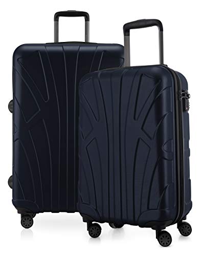 suitline - 2-teiliges Koffer Set - Leichtes Handgepäck 55cm für alle Airlines + Check-In Koffer 65cm, 4 Rollen, TSA Schloss, Dunkelblau von suitline