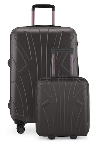 suitline - 2-teiliges Koffer Set - Leichtes Handgepäck 55cm für alle Airlines + Check-In Koffer 65cm, 4 Rollen, TSA Schloss, Titan von suitline