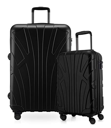 suitline - 2-teiliges Koffer Set - Leichtes Handgepäck 55cm für alle Airlines + Check-In Reisekoffer 75cm, 4 Rollen, TSA Schloss, Schwarz von suitline