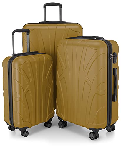 suitline - 3er Koffer-Set Trolley-Set Rollkoffer Hartschalen-Koffer Reisekoffer, TSA, (55 cm, 66 cm, 76 cm), 100% ABS, Matt, Herbstgold von suitline