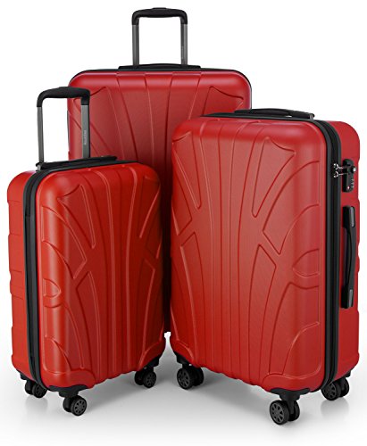 suitline - 3er Koffer-Set Trolley-Set Rollkoffer Hartschalen-Koffer Reisekoffer, TSA, (55 cm, 66 cm, 76 cm), 100% ABS, Matt, Rot von suitline