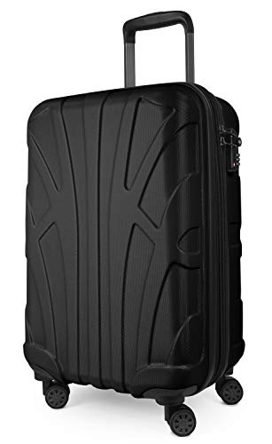 suitline - Handgepäck Bordgepäck Koffer mit Laptoptasche und Erweiterung, Business Trolley, TSA, 55 cm, ca. 38 Liter, 100% ABS Matt, Schwarz von suitline