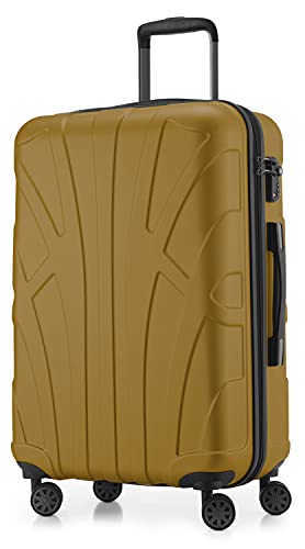 suitline - Hartschalen-Koffer Koffer Trolley Rollkoffer Reisekoffer, TSA, 66 cm, ca. 58 Liter, 100% ABS Matt, Herbstgold von suitline