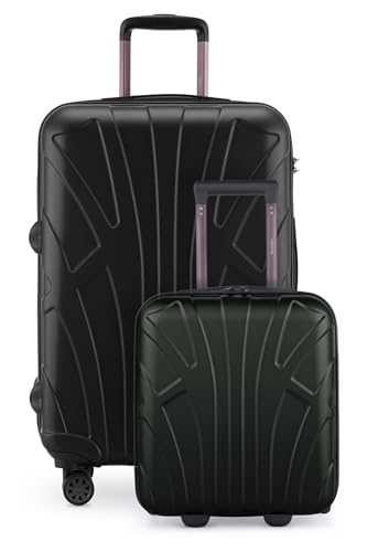 suitline - 2-teiliges Koffer Set - Leichtes Handgepäck 55cm für alle Airlines + Check-In Koffer 65cm, 4 Rollen, TSA Schloss, Schwarz von suitline