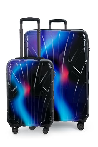 suitline - 2er-Koffer-Set, Handgepäck + großer Reisekoffer, Trolleys robuste Hartschale, 360°-Double Spinner Erweiterung TSA-Zahlenschloss, Größen S & L, glänzend, Neon Blue von suitline
