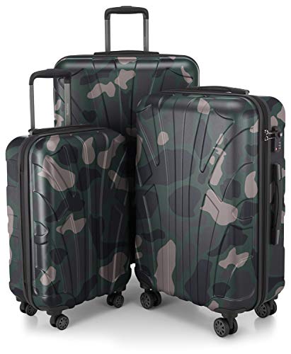 SUITLINE - 3er Koffer-Set Trolley-Set Rollkoffer Hartschalen-Koffer Reisekoffer, TSA, (55 cm, 66 cm, 76 cm), 100% ABS, Matt, Camouflage von suitline