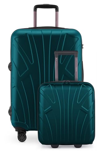 suitline - Kofferset für EasyJet - Unter-Sitz Trolley kleines Handgepäck 45x36x20 cm + Check-In Reisekoffer für 15 kg Gepäck, ABS, 4 Rollen, TSA Schloss, Aquagrün von suitline