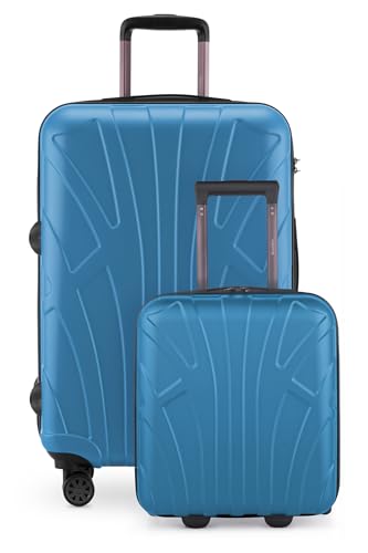 suitline - Kofferset für EasyJet - Unter-Sitz Trolley kleines Handgepäck 45x36x20 cm + Check-In Reisekoffer für 15 kg Gepäck, ABS, 4 Rollen, TSA Schloss, Cyan von suitline