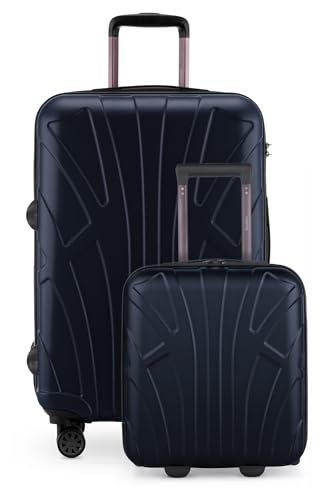 suitline - Kofferset für EasyJet - Unter-Sitz Trolley kleines Handgepäck 45x36x20 cm + Check-In Reisekoffer für 15 kg Gepäck, ABS, 4 Rollen, TSA Schloss, Dunkelblau von suitline