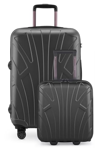 suitline - Kofferset für EasyJet - Unter-Sitz Trolley kleines Handgepäck 45x36x20 cm + Check-In Reisekoffer für 15 kg Gepäck, ABS, 4 Rollen, TSA Schloss, Graphite von suitline