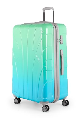 suitline - großer Hartschalen-Koffer Koffer Trolley Rollkoffer XL Reisekoffer, TSA, 76 cm, ca. 96-110 Liter, PC glänzend, Gradient Design Verlauf, Northern Lights von suitline