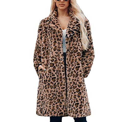 sujinxiu Damen Leopard Kunstpelzmantel Wintermode Warme Fuzzy Jacke Kunstpelz Flauschige Strickjacke Mantel Jacke Mantel Winter Outdoor Streetwear von sujinxiu