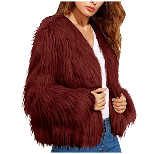 sujinxiu Damen Open Front Faux Fur Cardigan Coat Winter Warm Fuzzy Jacken Vintage Trendy Parka Shaggy Jacket Coat Oberbekleidung Party Club Streetwear von sujinxiu