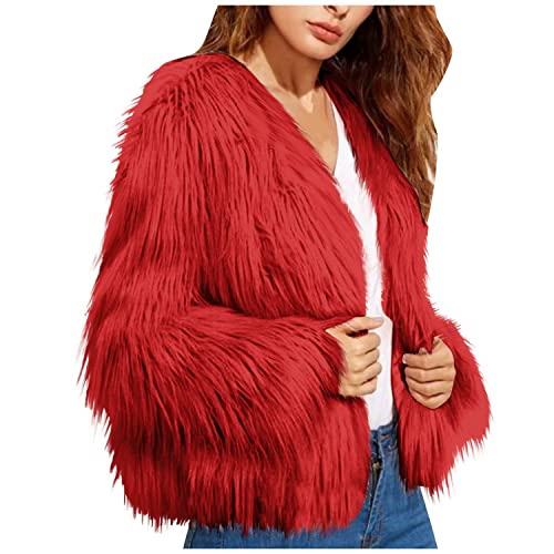 sujinxiu Damen Open Front Faux Fur Cardigan Coat Winter Warm Fuzzy Jacken Vintage Trendy Parka Shaggy Jacket Coat Oberbekleidung Party Club Streetwear von sujinxiu